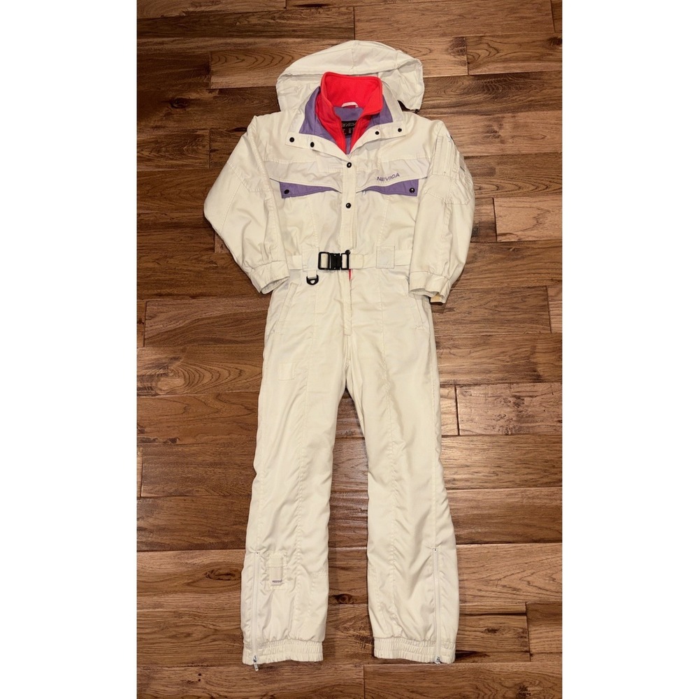 Nevica Ski Suit One Piece Snowsuit White Neon Snowboard Vtg 1980s Retro Womens 8